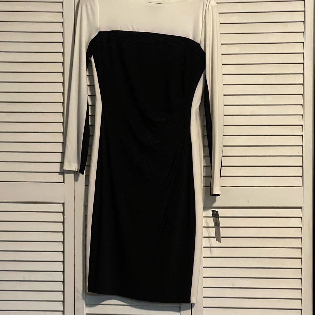 Chaps Black And White Long Sleeve Dress Nwt